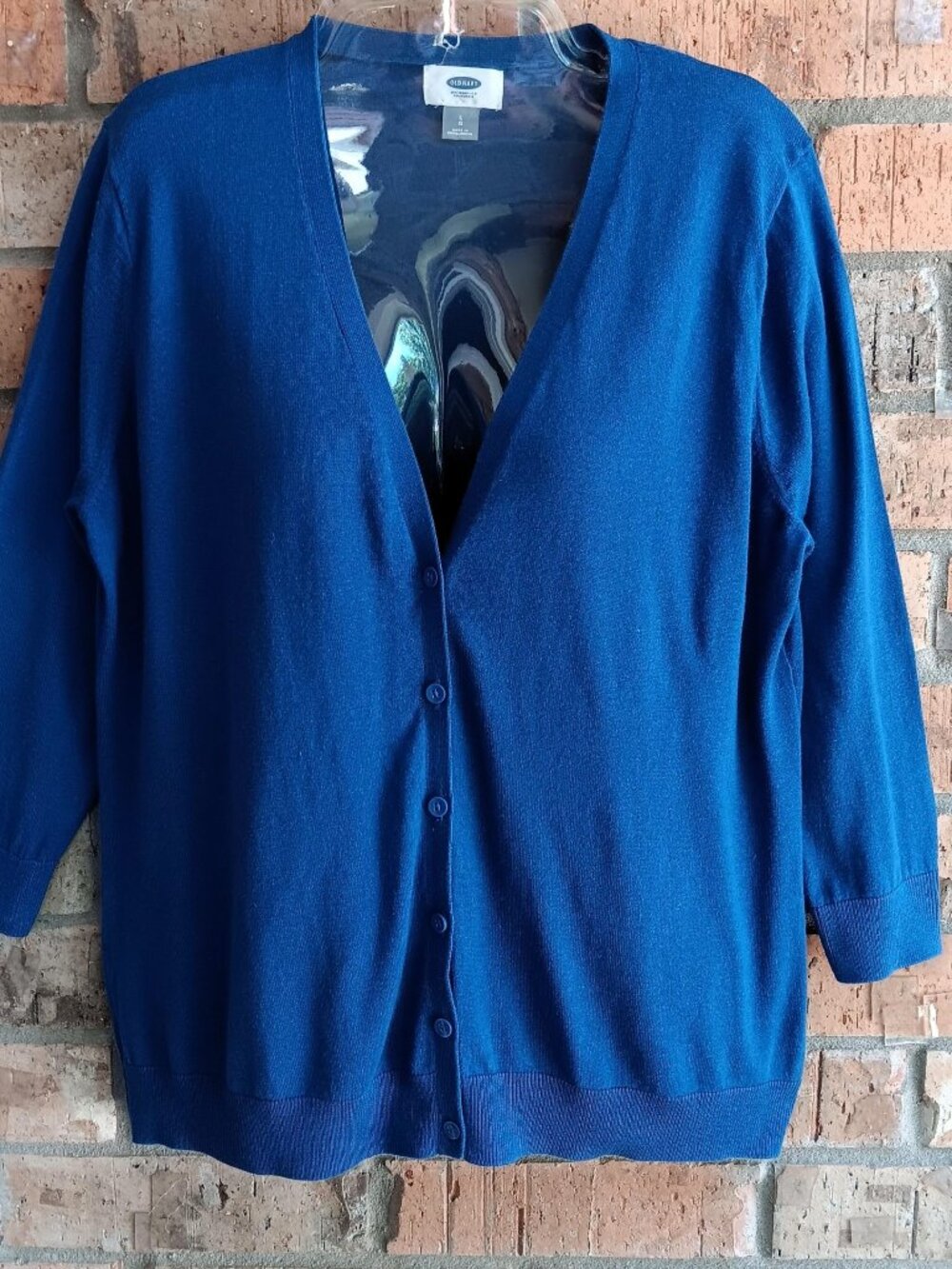 Old Navy Womens Knit Sweater Cardigan Button Front 3/4 Sleeves Blue Size L